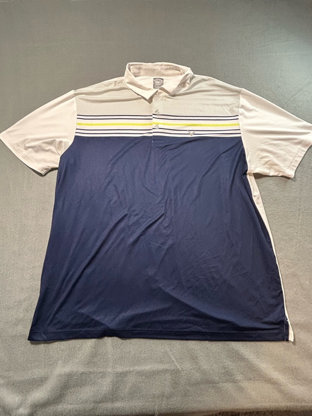Men's Navy and White Striped Performance Polo Shirt
